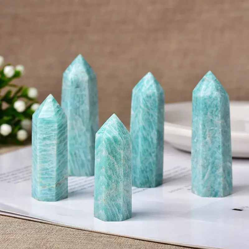 1pc Natural Crystal Point amazonite Quartz Wand green Ornament for Home Decor 7-8cm