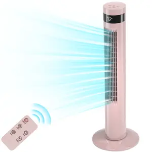 【NOT AC】Antarctic Star Tower Fan - Portable Electric Oscillating Fan with Remote Control, Quiet Operation, 3 Speed Settings & Timer Function. Bladeless Floor Standing Fan for Bedroom, Office & Indoor Use[No Cooling] (36 inch, Pink)