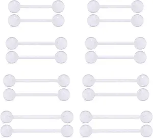 16Pcs 14G Clear Bioflex Flexible Acrylic Straight Tongue Rings Barbells Nipple Ring Retainer Piercing 12mm 14mm 16mm 19mm bio flex