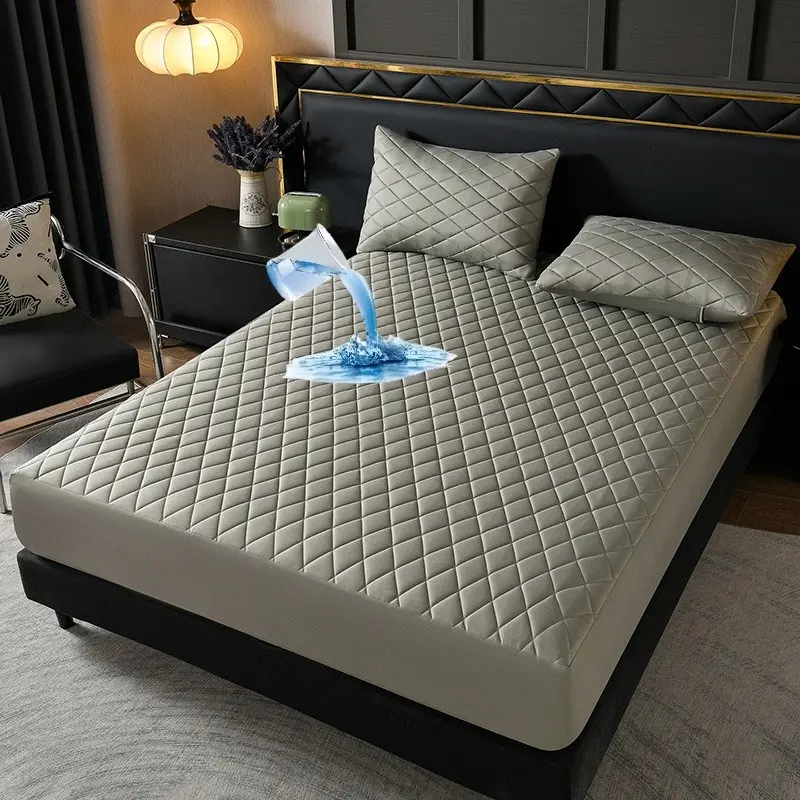 Waterproof Mattress Protector Set, Quilted Mattress Cover, Soft Breathable Bed Sheet Cover with Deep Pocket, Noiseless Stain Resistant Washable, Machine Washable Polyester Bedding for Bedroom Hotel Apartment School