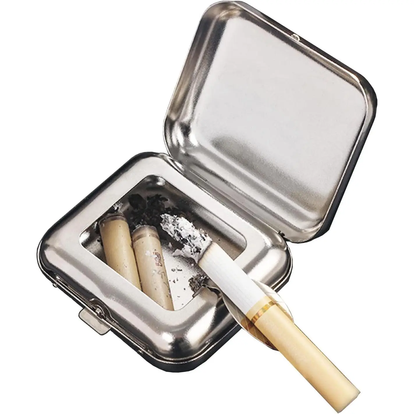 Mini Size Unisex Silvery Metal Ashtray with Lid - Windproof, Portable, Lightweight Stainless Steel Car Interior Stowing & Tidying Accessory for Outdoor Cigars
