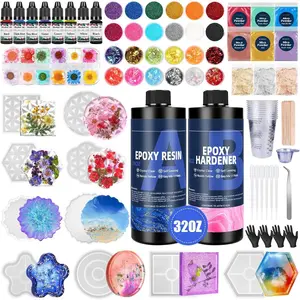 Epoxy  Kit for Beginners, 32oz  Kit with Coaster Molds, Complete Accessories Include Pigment, Mica Powders, Dried , Glitter, Measuring Cups and Other Resina Supplie