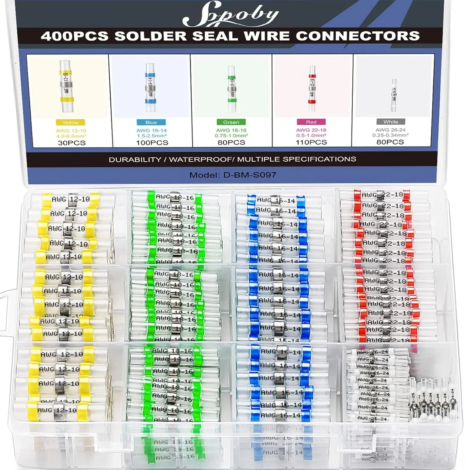 400 count Solder Seal Wire Connectors,  Self Soldering Heat Shrink  Connector Solder Sleeve  Insulated Electrical  Splice Wire Terminals for Marine Automotive Boat