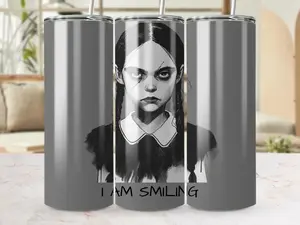 Wednesday Addams Family Halloween Tumbler, Black and White Tumbler Design, I Am Smiling Tumbler, 20 oz Tumbler Wrap, Graphic Art Tumbler