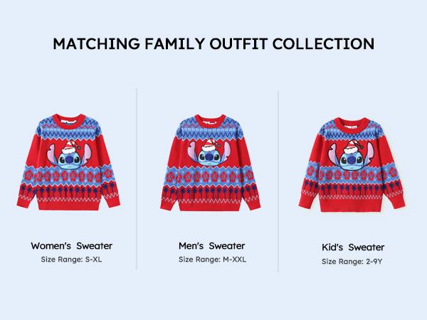 PatPat Disney Stitch Christmas Family Matching Snow Sweater – Fun Holiday Long-Sleeve Crewneck Pullover Outfit for Festive Party