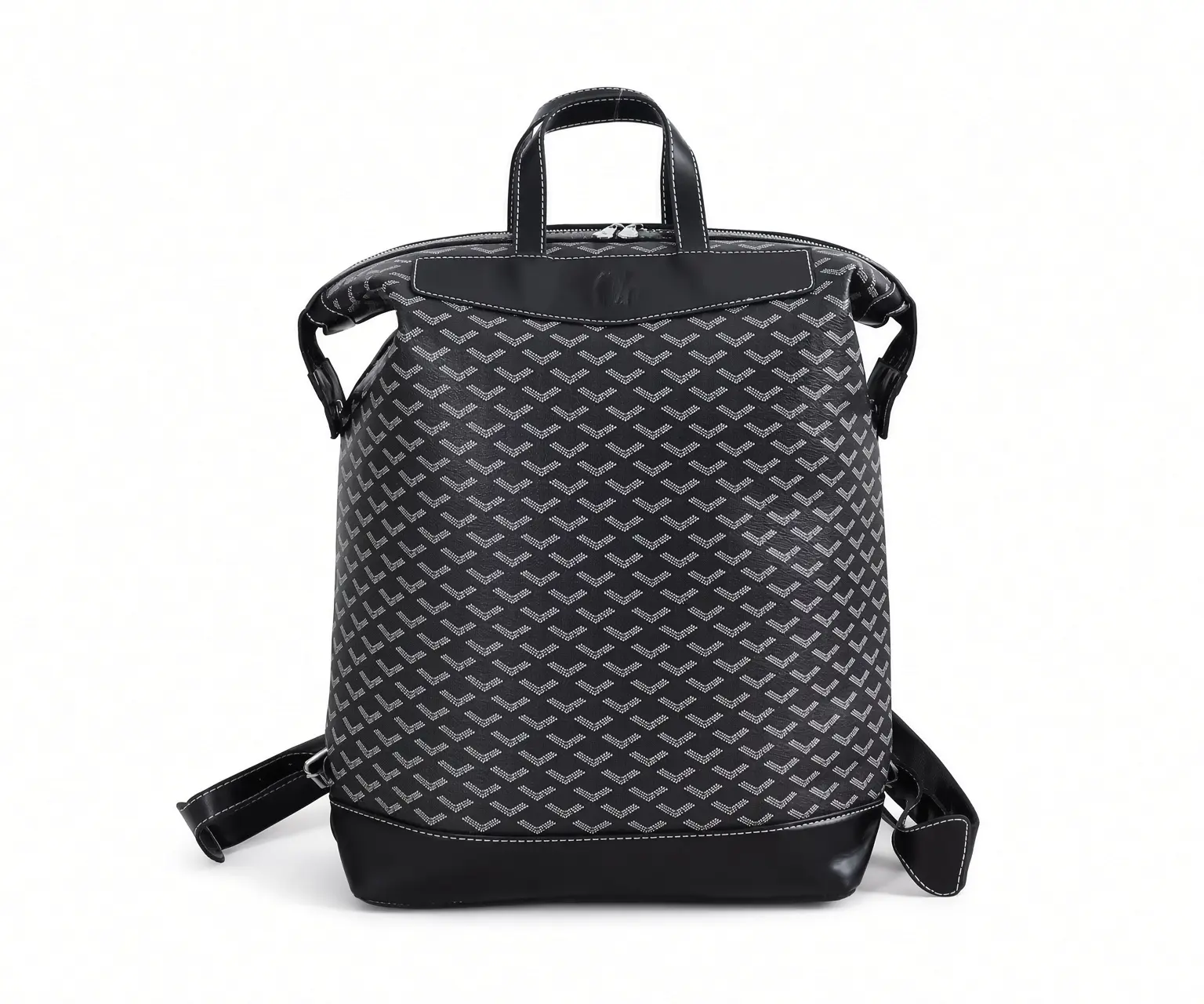 Geometric Print Backpack – Roll-Top Travel Tote Backpack with Leather Trim