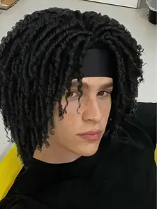 Men Synthetic Kinky Edge Headband Dreadlock Wig, 6-Inch Short Afro Design, Daily Wear Wig with Headband, Stylish & Comfortable Hairpiece, Natural Looking Wig