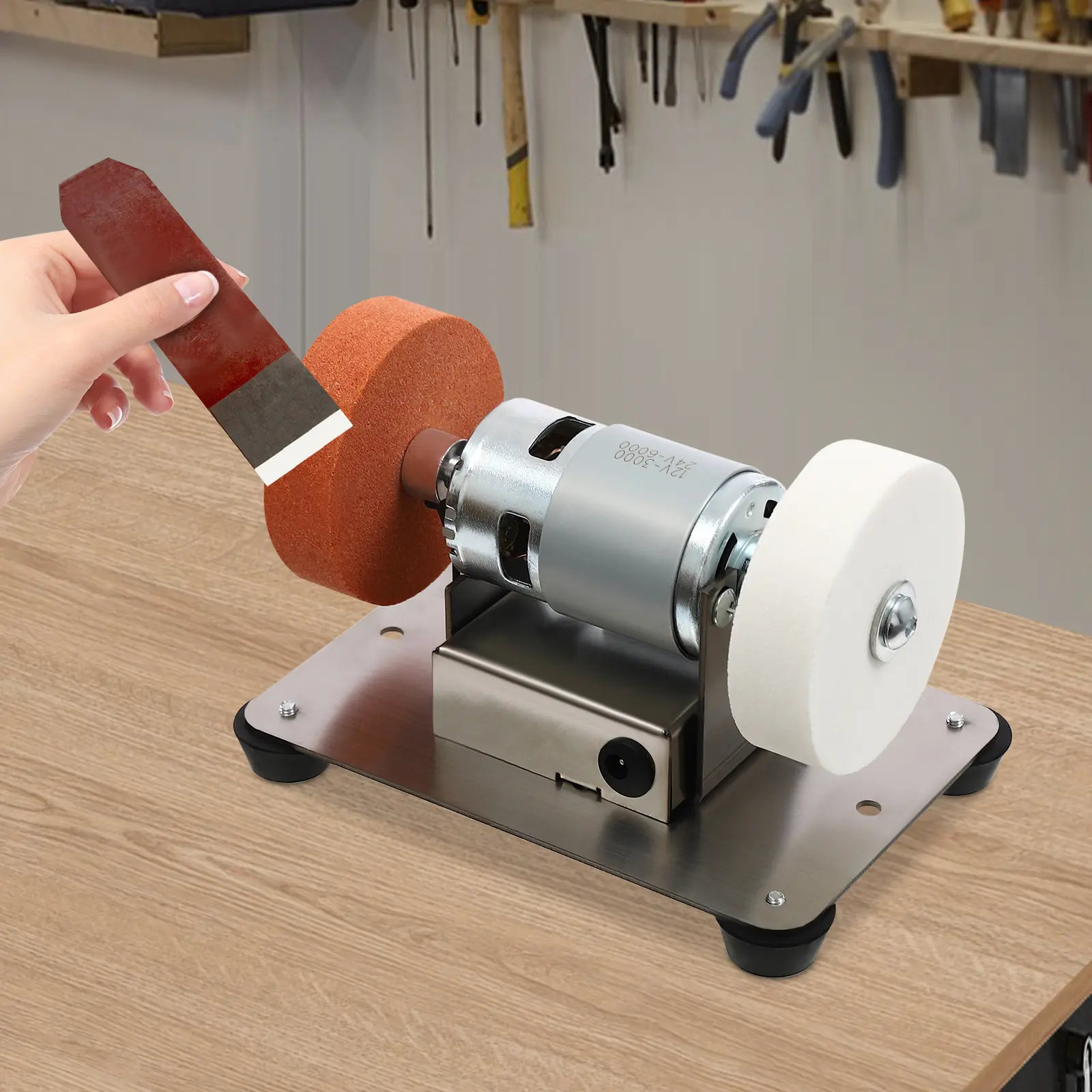 Electric Benchtop Sander with Tabletop Base - 96W, 3000-6000RPM Variable 7-Speed Adjustable Table Grinder, 2.75in Wheels for Knives, Stainless Steel Sharpening