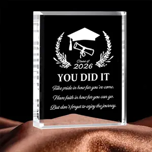 Graduation Gifts for Him & Her, Class of 2026 Graduates Motivational Gift, Laser Engraved Crystal Acrylic Plaque Commemorative Keepsake, Home Decor