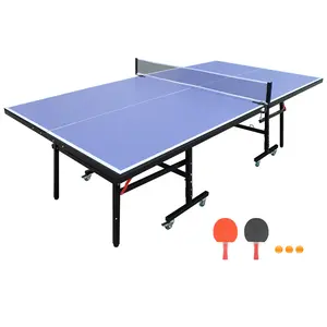 8FT Foldable Ping Pong Table Tennis Set with Net, Paddles & Balls, Indoor Folding Table for Single Player
