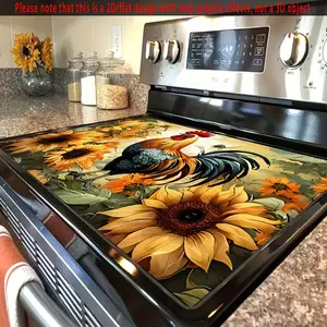1pc Heat-Resistant Stove Top Protector Mat - Rooster & Sunflowers Kitchen Burn Protector, Farmhouse Decor Mat for Gas/Electric Stoves, Oven, Countertop - Durable Polyester Heatproof Pad - Ideal Gift for Country Kitchen Decor, Stove Side Protector