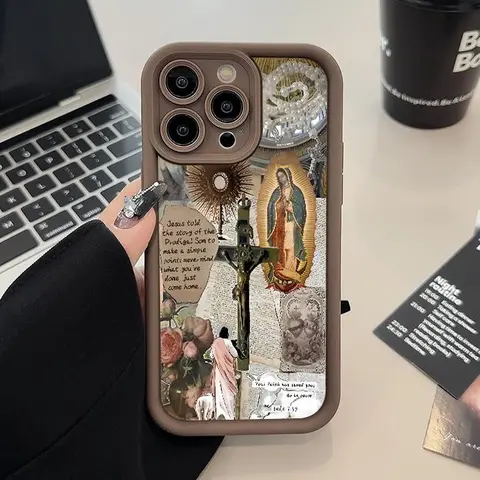 Patterned Virgin Mary Bible Verse Soft TPU Silicone Cellphone Case - Fully Protected Shockproof Casing for iPhone 18,17,17E,16,15 Pro Max,14,13,12,11,X,Plus,Air,Mini Mobile Phone Accessories
