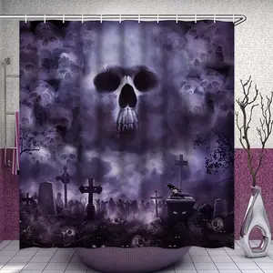 Halloween Shower Curtain, Scary Ghost Skull Graveyard Waterproof Halloween Bathroom Decor, 70"X69" Ikfashoni