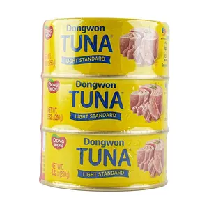 DONGWON Tuna Can in Oil - 250g x 3 Cans, Ready-to-Eat Skipjack Tuna, Korean Seafood, Pantry Staple