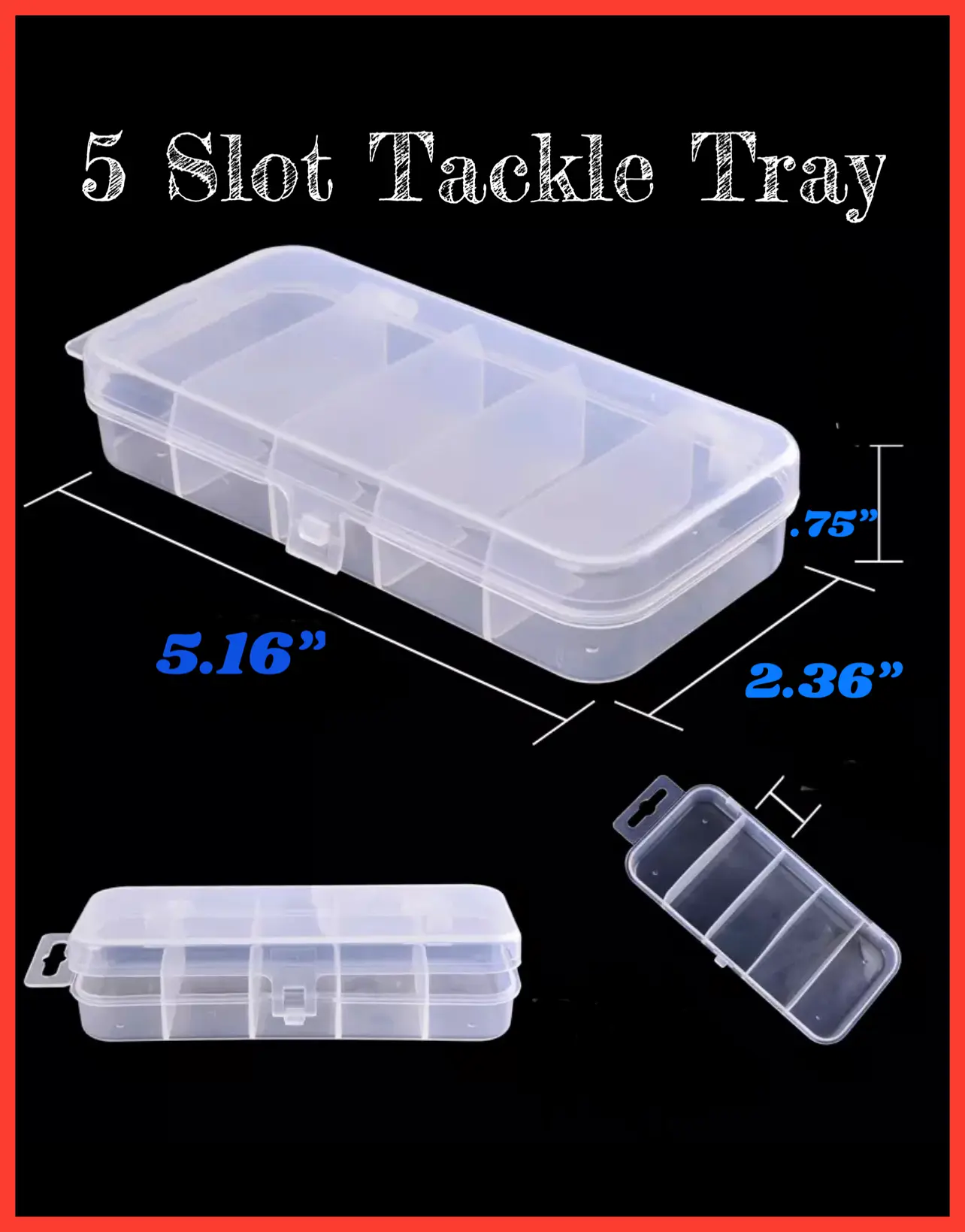 Waterproof 5-Compartment Tackle Tray for Organizing Fishing Supplies