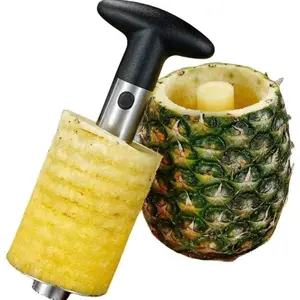 Premium Pineapple Corer and Slicer Tool - Sharp Pineapple Cutter with Serrated Tips - Easy to Use and Clean - Stainless Steel Core Remover for Pineapple - Core Fruits with Ease(Black)