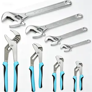 Professional 8-Piece Adjustable Wrench & Water Pump Pliers Set, 12/10/8/6 Inch - 4 Pcs Tongue and Groove Joint Pliers & 4 Pcs Wide Jaw Forged Steel Wrench, Heavy Duty Plumbing Tool Kit for Gripping, Auto & Home Repair