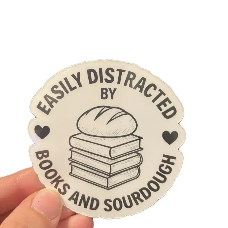 Sourdough and Books Sticker, Handmade Baking Present, Cute Gift Idea for Baker, Easily Distracted by Laptop Decal, Bread Maker Vinyl Decal Sticker