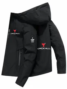 Men's Lightweight Polyester Fashion Hooded Jacket, Jackall Letter Print, Full Zipper Front, Casual Outdoor Spring Summer Coat