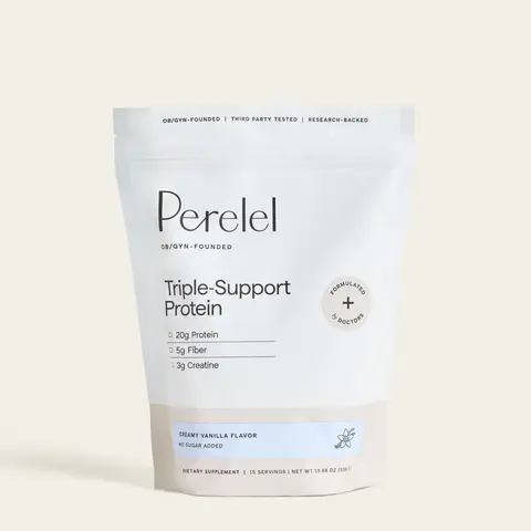 Perelel Triple-Support Protein Powder – Gift with Purchase-  Vegan Protein Powder with Creatine & Prebiotic Fiber, Pregnancy Safe – Vanilla – Formulated by doctors and nutritionists