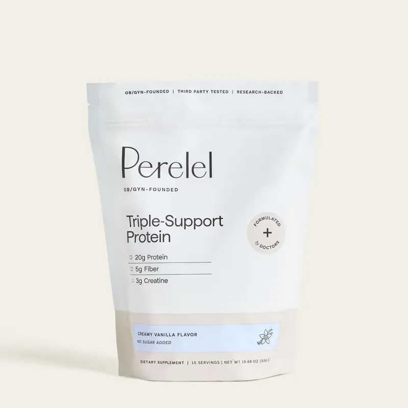 Perelel Triple-Support Protein Powder – Gift with Purchase-  Vegan Protein Powder with Creatine & Prebiotic Fiber, Pregnancy Safe – Vanilla – Formulated by doctors and nutritionists