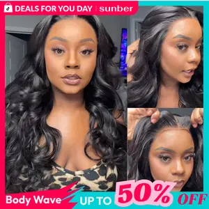 Sunber 13x4 HD transparent Lace Front wigs Human Hair Pre Bleached Tiny Knots Glueless Ready To Wear Body Wave With Drawstring Natural Black Lace Frontal Summer Wig DealsForYouDays