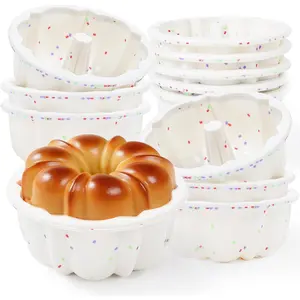 4 Inch Silicone Mini Fluted Tube Cake Pans with Metal Frame, 12 Pcs Nonstick Mini Flan Molds for Baking, BPA Free – Individual Reusable Jello Mold for Small Business or Home Baker(Cream)