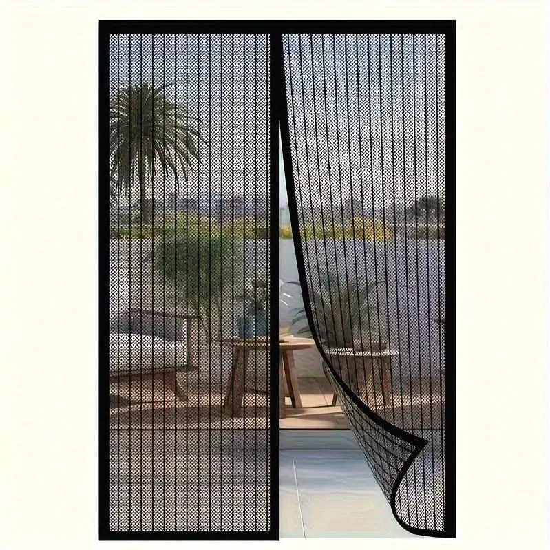Rectangular Magnetic Screen Door - Bug-Proof Mesh Fabric, Curtain Look, Heavy Design, Frame Shackle, Hands-Free Operation, Easy Install, Multi-Use for Pets, Kitchen