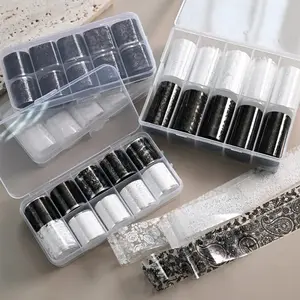 20 Rolls Lace Nail Foil 2 Boxes Floral Transfer Stickers DIY Acrylic Nail Holographic Decals Solid Nail Art Decorations Transferable Nail Art