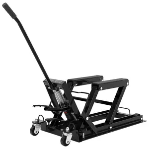 1500lb Heavy Duty Black Hydraulic Motorcycle Motor ATV/UTV/Dirt Bike Stand Quad Lift ATV Jack Hoist with Foot Pads, Handle & 4 Wheels