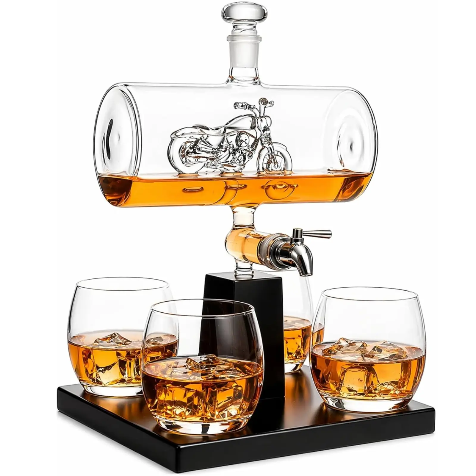 Motorcycle Decanter Whiskey & Wine Decanter Set With 4 Glasses, Motorcycle Gifts, Motorbike Gifts, Dispenser for Wine, Scotch, Bourbon, Whiskey Gifts for Men, Dad, Birthday