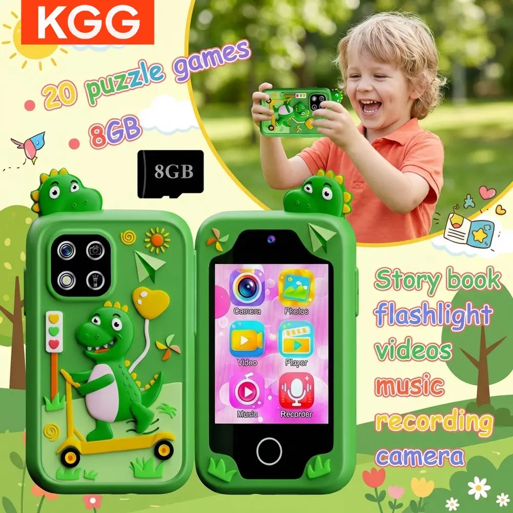 KGG Cartoon Digital Learning Phone, 8GB Storage, Dual Camera, Story, Video, Music, Calculator, 20 Games, 12 Habit Trackers, Educational Tool for Kids, Durable