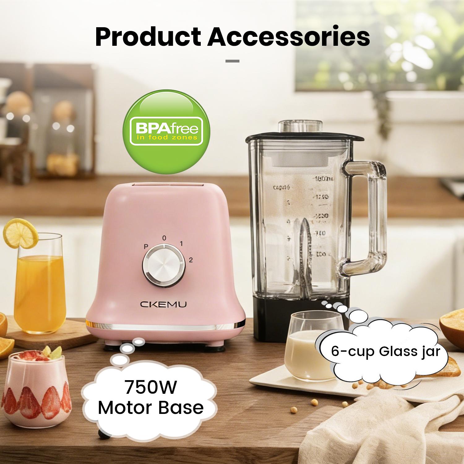 Ckemu  600W Countertop Blender | 4 Color Options | Glass Jar | Ice Crushing, Food Prep & Smoothie Maker | 120V 60Hz | FDA, ROHS, CE Compliant
