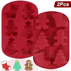 Christmas Themed Silicone Mold, 2 Counts/set Christmas Tree Gingerbread Man Baking Mold, Chocolate & Candy Mold, Kitchen Baking Supplies