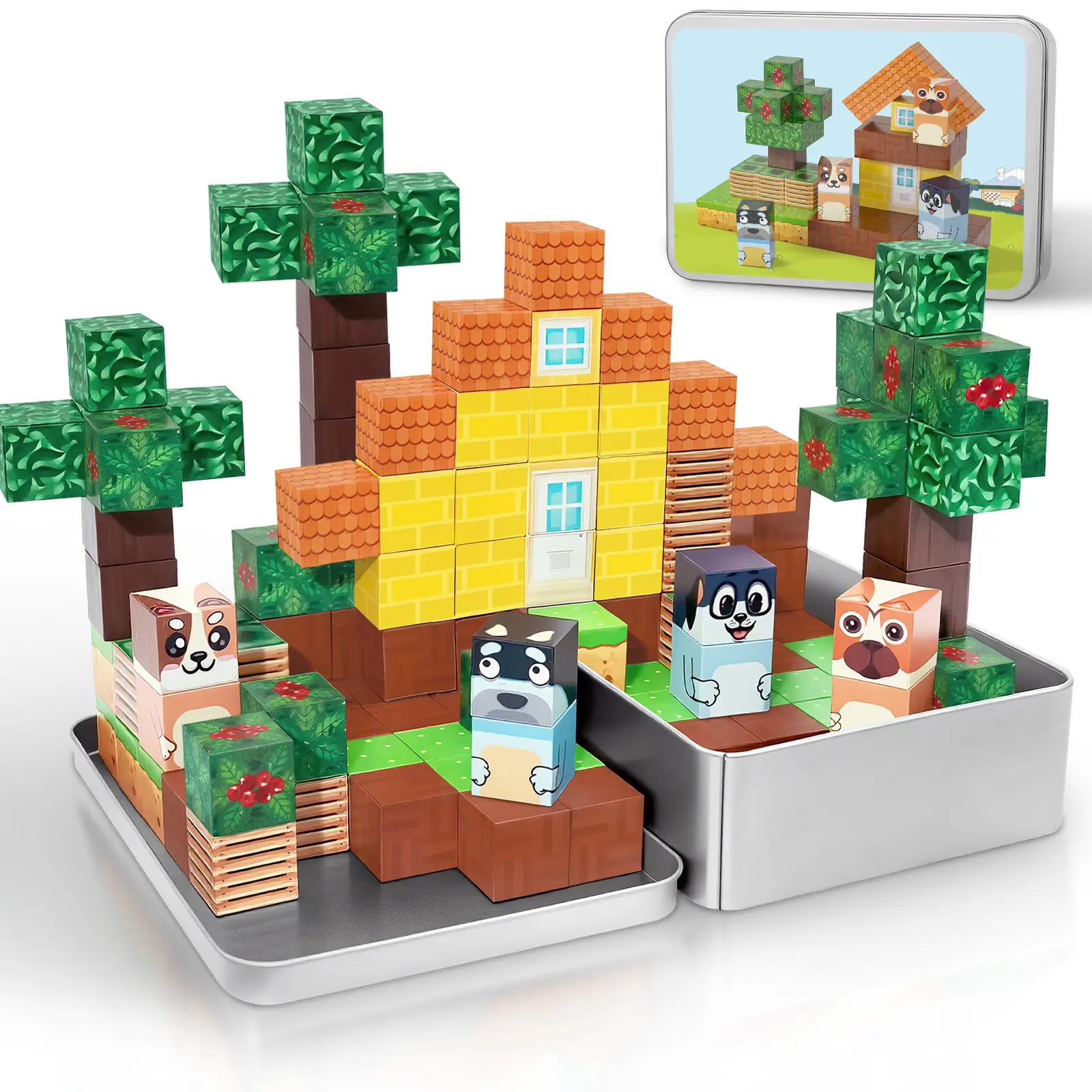 70PCS Magnetic Building Blocks Travel Toy Set with Iron Box - Mini Interlocking Plastic Bricks Magnets Model Building Kits, Small Playful STEM Toy for Kids Ages 3-8, Portable Ideal Gift for Builders, Interlocking Building Block