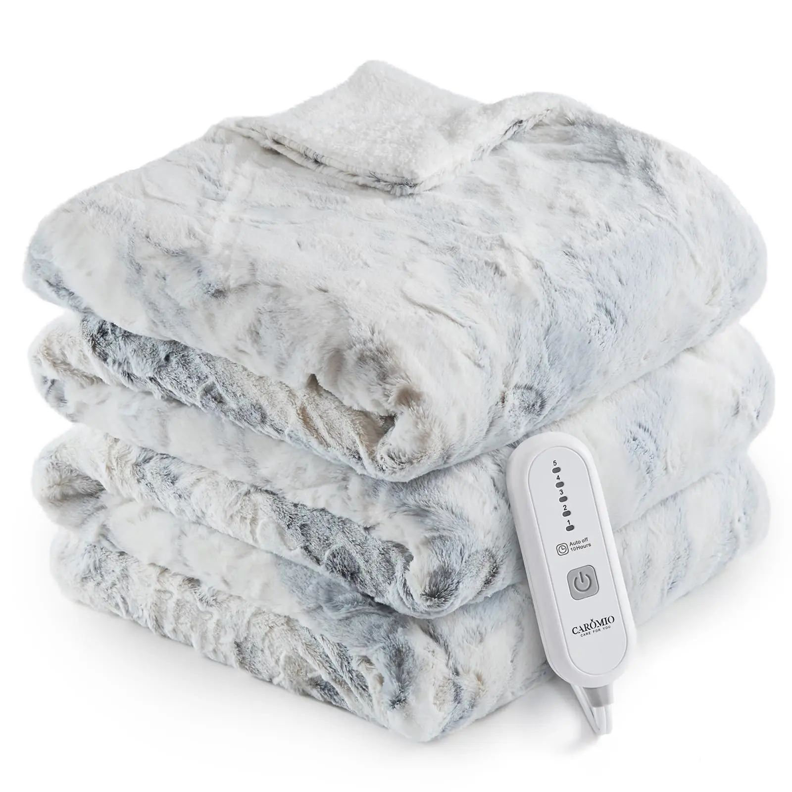 Full Size Heated Electric Throw Blanket, Fast Heating with 5 Levels & 4 Hours Auto Off, ETL Certified Heat Throw for Couch, White Tie-Dye, 72" x 84"