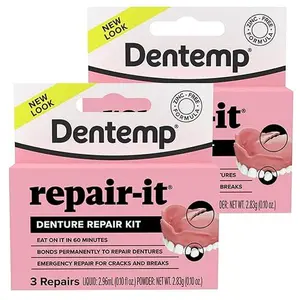 Dentemp Repair Kit - Repair-It Advanced Formula Denture Repair Kit - Repairs Broken Dentures, Mends Cracks and Replace Loose Teeth