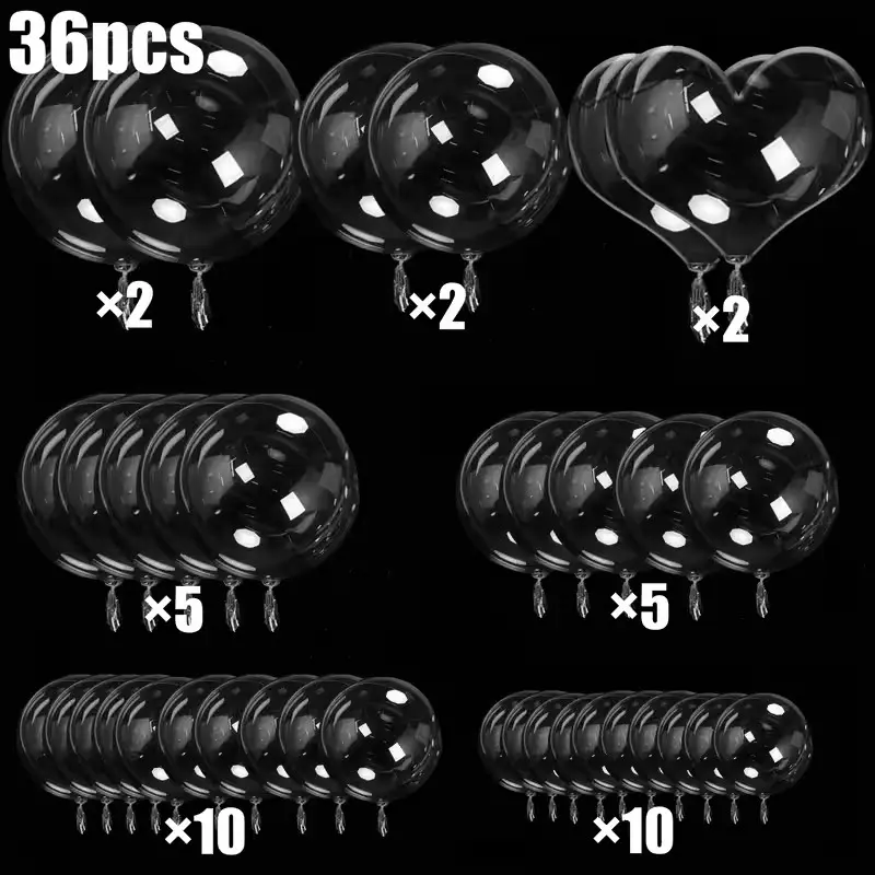 36pcs Bobo Clear Balloons Set - Transparent Plastic Balloons for Party Decorations, Clear Balloons For Stuffing, Ideal for Birthday, Wedding, Engagement, Anniversary, Shower, Graduation - Choking Hazard Warning
