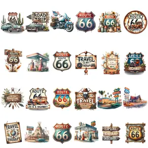 36 PCS Route 66 DIY Iron on Transfers Vintage Car Motorcycle Motel Designs for Clothes T Shirts Masks Jeans Backpack Accessories