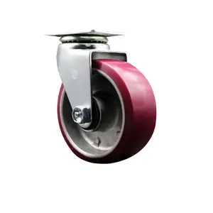 212 MAIN Service Caster SCC-20S520-PAR, Maroon Swivel Top Plate Caster, 5 in. x 2 in. Polyurethane-on-Aluminum Wheel with Roller Bearing