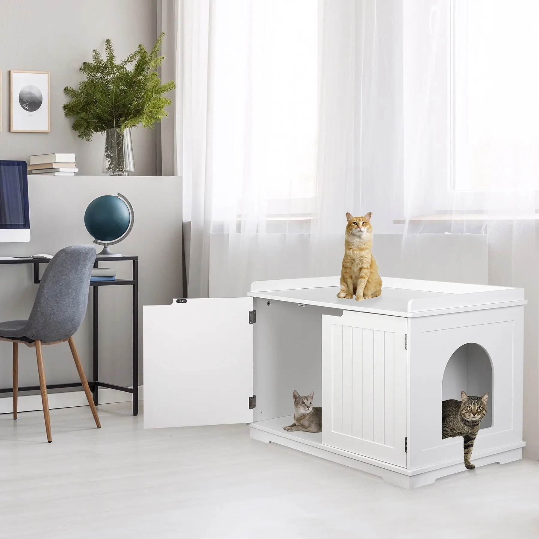MDF Double-Door Storage + House Pet Furniture for Cats, Litter Box Enclosure, 29.8" x 20" x 20.5" Safety MDF Panels, Detachable, 22 lbs/44 lbs/88 lbs Weight Options