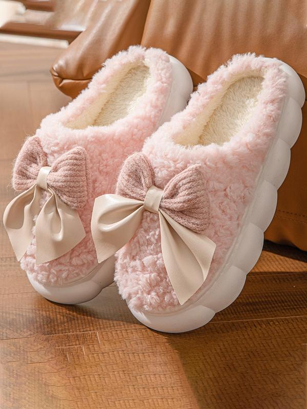Women's Bow Slipper Shoes, House Slippers, Comfortable Warm Lining, Non-Slip Thick Sole Design, Suitable for Fall & Winter Indoor Home Office Use