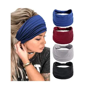 1 PC Fashionable Polyester Cotton Plain Wide Headband, Sporty Sweat-Absorbing Headscarf, All-Season Wear, Comfortable Fabric Material