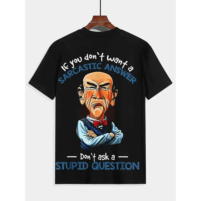 Men's Sarcastic Graphic T-Shirt - "If You Don't Want a Sarcastic Answer..." Print with Elderly for Man Design, Black Short Sleeve Casual Tee, Regular Fit, Machine Washable, Novelty Humor Apparel, Sarcastic Tshirts