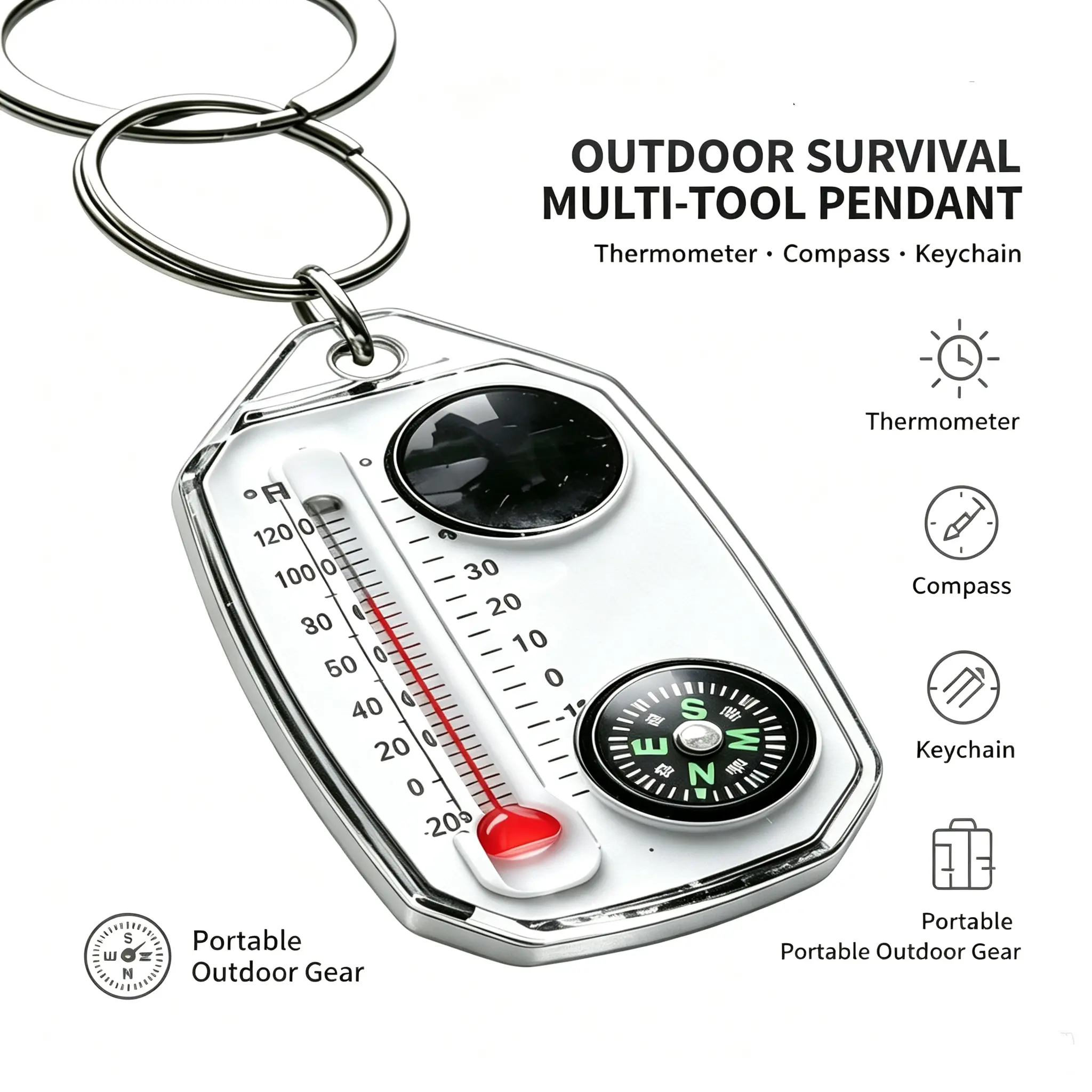 Pocket Survival Compass Multifunction Mini Keychain Camping Compass Thermometer Outdoor Climbing Tester Survival Guiding  Tool