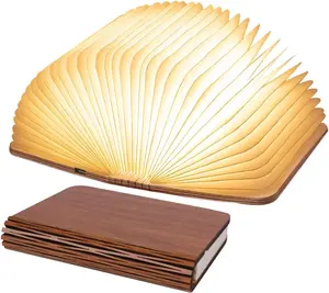 8 Colors Small Folding Book Lamp,Wooden Book Lights,Upgraded Version Portable Desk Light,Novelty LED Paper Lantern with USB Rechargeable Night Light,Red Wood (Size 5.7*4.3*1in)