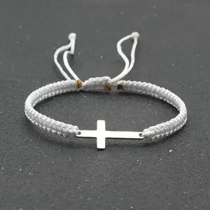 Multi-Layer Woven Leather Rope Bracelet - Faith and Love Cross Bracelet