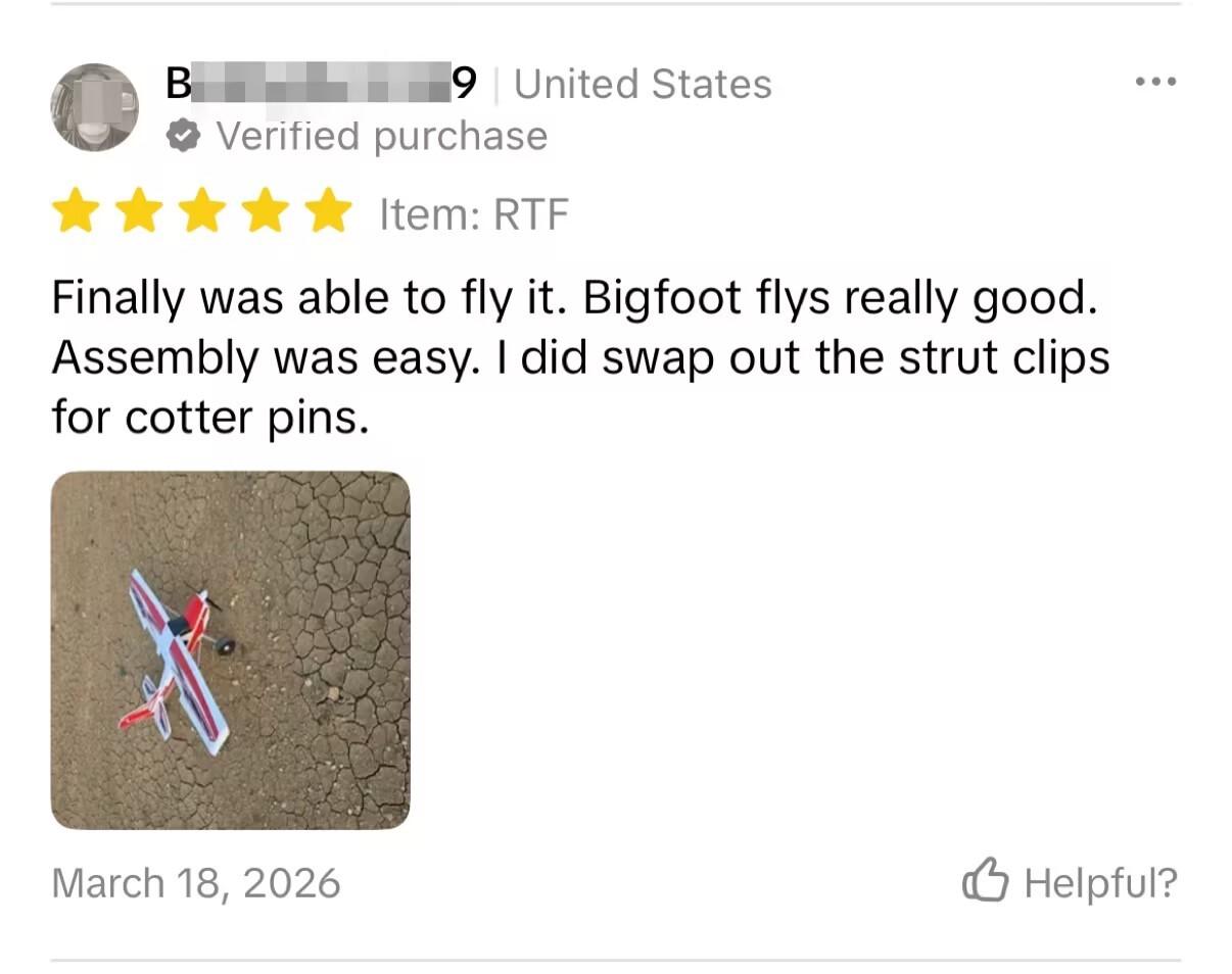 Arrows RC Bigfoot 1300mm PNP/RTF with Vector Flight Stabilization System - RC Airplane Trainer with 3 Flight Modes & All-Terrain Performance（RTF = plane, remote, battery battery charger，PNP = plane only）