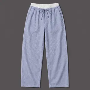 Women’s Relaxed Stripe Lounge Pants – Casual Wide Leg Drawstring Trousers