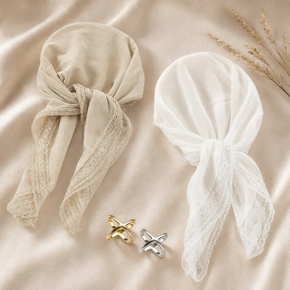 2pcs lace cotton and linen square Headscarf, Neckerchief, Shawl, Smooth and Breathable, Suitable for All Seasons